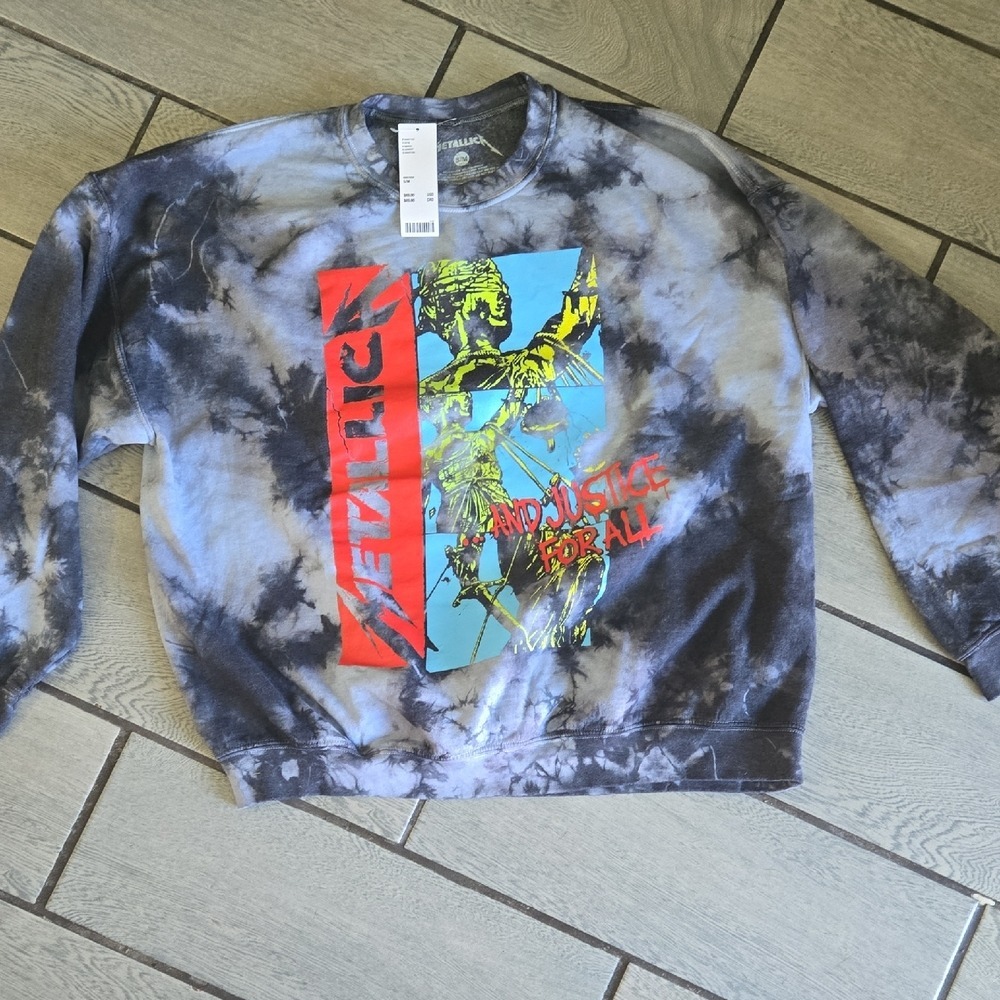 Metallica And Justice For‎ All Tie Dye Sweatshirt Urban Outfitters Grey Black SM